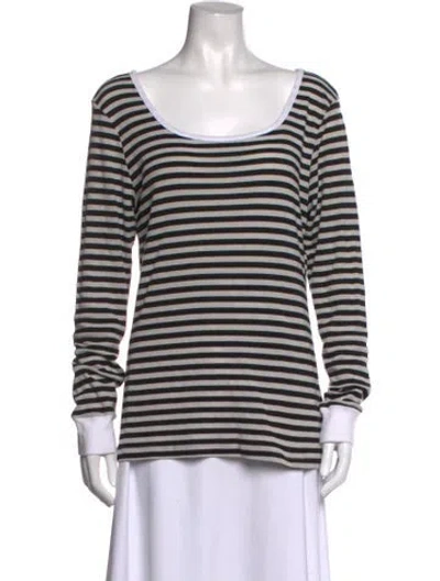Pre-owned Frame Striped Scoop Neck T-shirt In Black