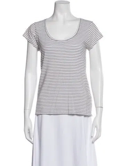 Pre-owned Frame Striped Scoop Neck T-shirt In White