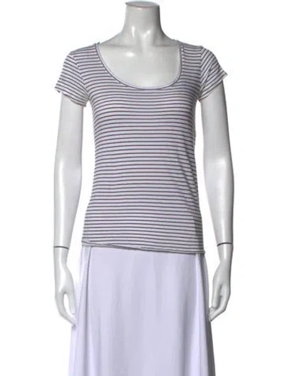 Pre-owned Frame Striped Scoop Neck T-shirt In White