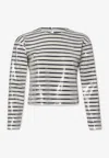 Frame Sequin-embellished Striped T-shirt In White