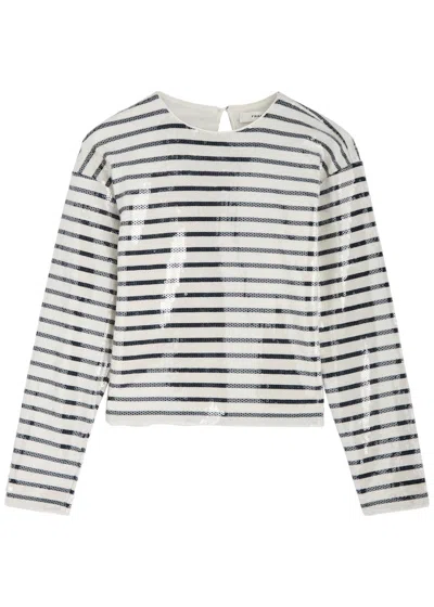 Frame Sequin-embellished Striped T-shirt In Navy