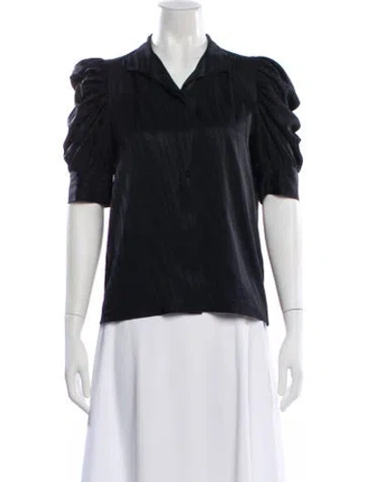 Pre-owned Frame Striped Short Sleeve Blouse In Black