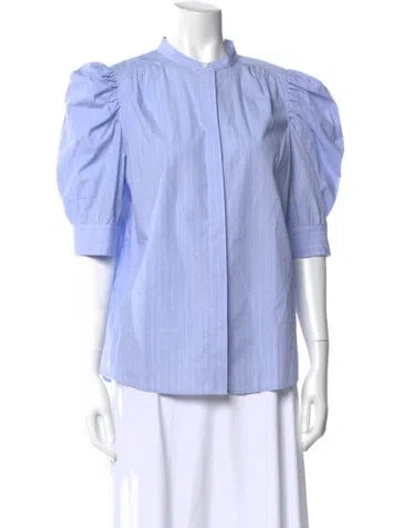 Pre-owned Frame Striped Short Sleeve Blouse In Blue