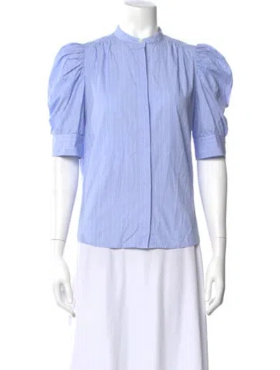 Pre-owned Frame Striped Short Sleeve Blouse In Blue