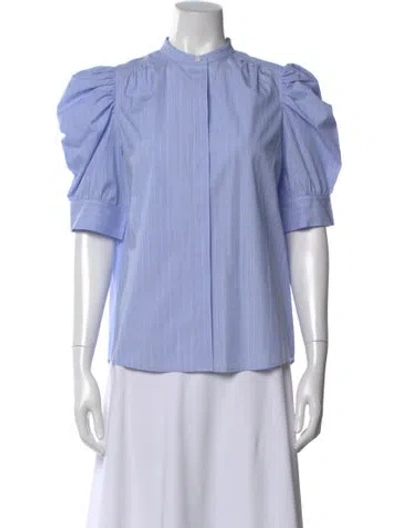 Pre-owned Frame Striped Short Sleeve Blouse In Blue