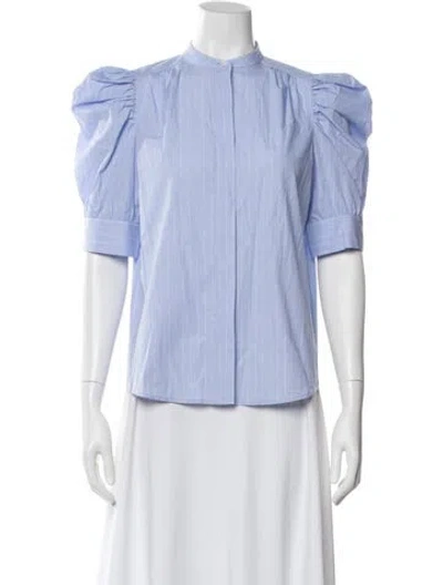 Pre-owned Frame Striped Short Sleeve Blouse In Blue