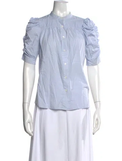 Pre-owned Frame Striped Short Sleeve Blouse In Blue