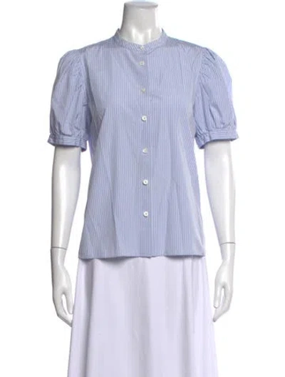 Pre-owned Frame Striped Short Sleeve Blouse In Blue