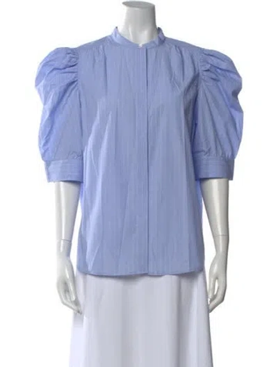 Pre-owned Frame Striped Short Sleeve Blouse In Blue