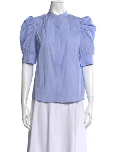 Pre-owned Frame Striped Short Sleeve Blouse In Blue