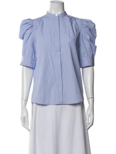 Pre-owned Frame Striped Short Sleeve Blouse In Blue