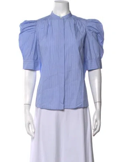 Pre-owned Frame Striped Short Sleeve Blouse In Blue