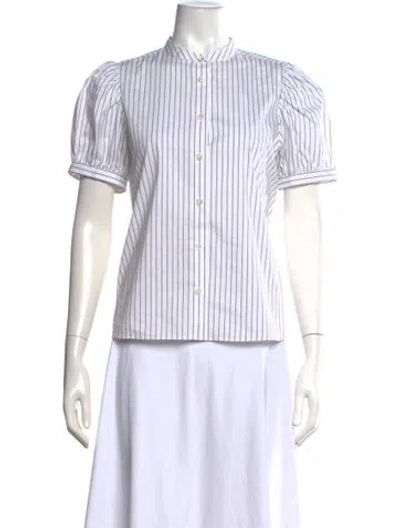 Pre-owned Frame Striped Short Sleeve Blouse In Blue/white