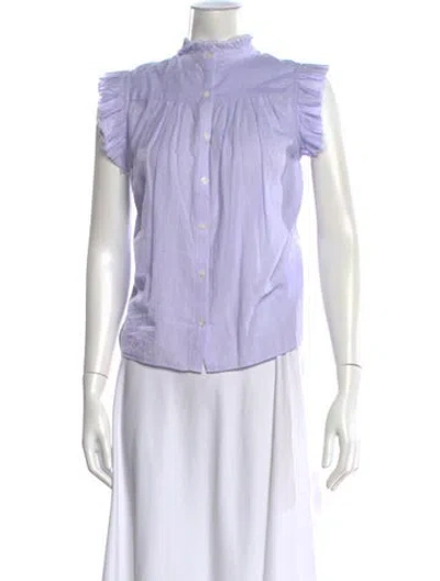 Pre-owned Frame Striped Short Sleeve Blouse In Purple