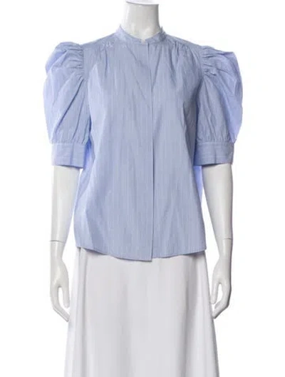 Pre-owned Frame Striped Short Sleeve Blouse In White