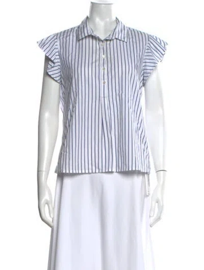 Pre-owned Frame Striped Short Sleeve Blouse In White