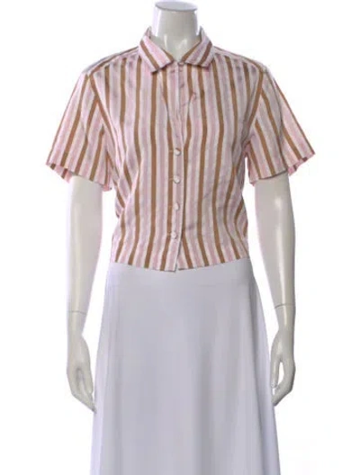 Pre-owned Frame Striped Short Sleeve Button-up Top