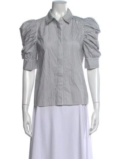 Pre-owned Frame Striped Short Sleeve Button-up Top In Black/white