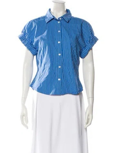 Pre-owned Frame Striped Short Sleeve Button-up Top In Blue