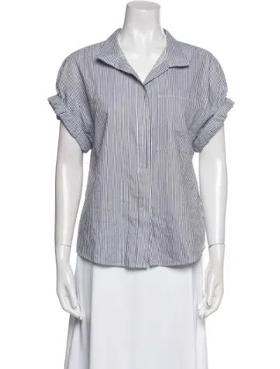 Pre-owned Frame Striped Short Sleeve Button-up Top In Blue