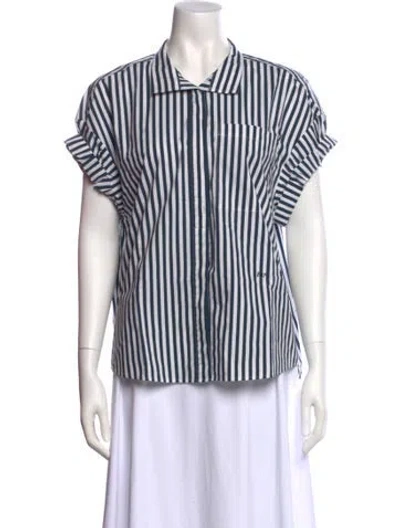 Pre-owned Frame Striped Short Sleeve Button-up Top In Blue