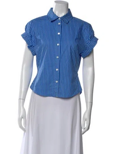 Pre-owned Frame Striped Short Sleeve Button-up Top In Blue