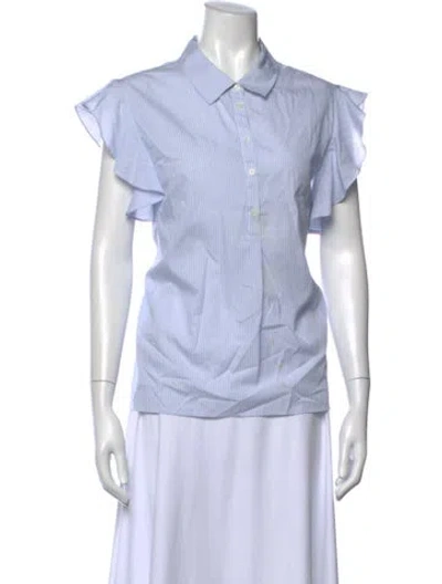 Pre-owned Frame Striped Short Sleeve Button-up Top In Blue