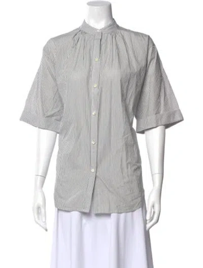 Pre-owned Frame Striped Short Sleeve Button-up Top In Gray