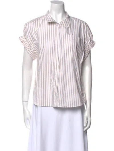 Pre-owned Frame Striped Short Sleeve Button-up Top In Neutral
