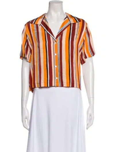Pre-owned Frame Striped Short Sleeve Button-up Top In Pink