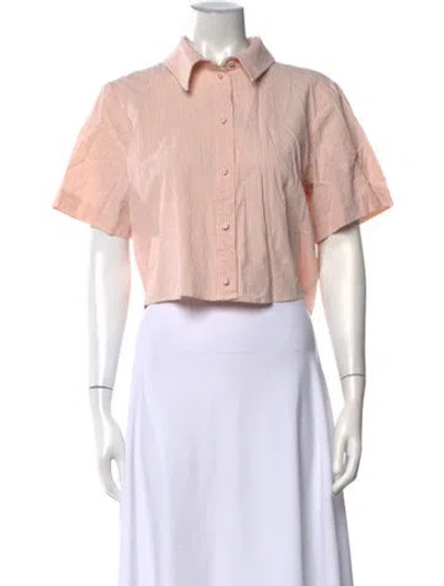 Pre-owned Frame Striped Short Sleeve Button-up Top In Pink