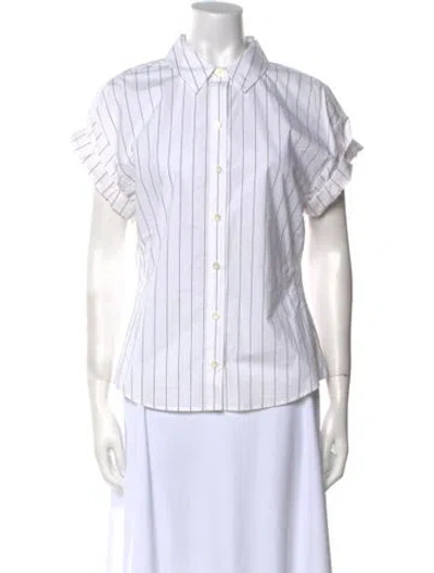 Pre-owned Frame Striped Short Sleeve Button-up Top In White