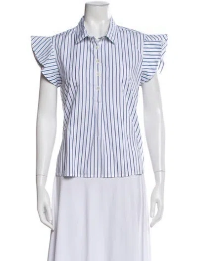 Pre-owned Frame Striped Short Sleeve Button-up Top In White