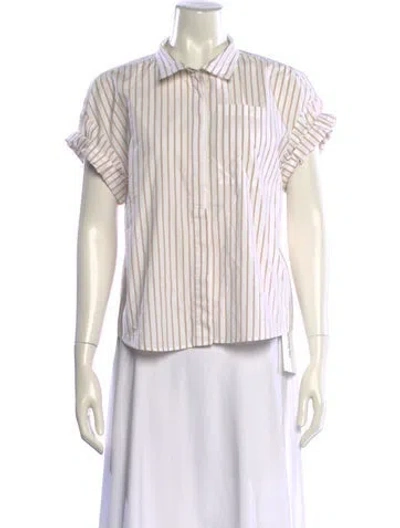 Pre-owned Frame Striped Short Sleeve Button-up Top In White