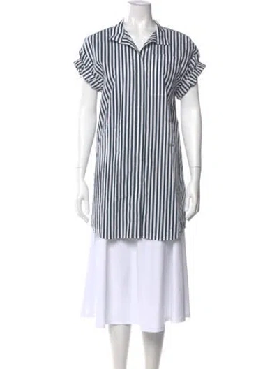 Pre-owned Frame Striped Short Sleeve Button-up Top In White