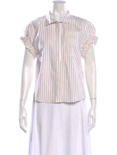 Pre-owned Frame Striped Short Sleeve Button-up Top In White