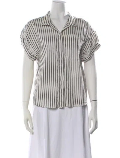 Pre-owned Frame Striped Short Sleeve Button-up Top In White