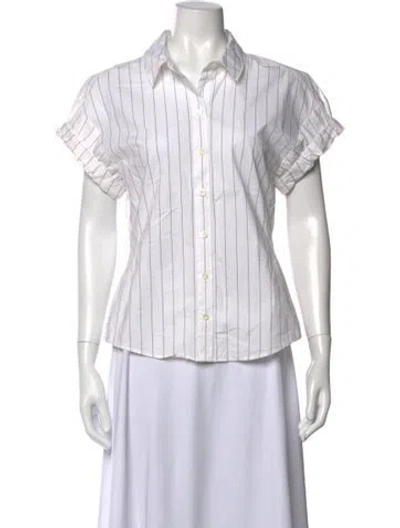 Pre-owned Frame Striped Short Sleeve Button-up Top In White