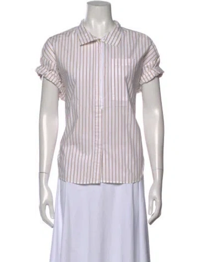 Pre-owned Frame Striped Short Sleeve Button-up Top In White