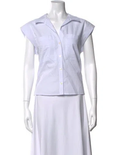 Pre-owned Frame Striped Short Sleeve Button-up Top In White