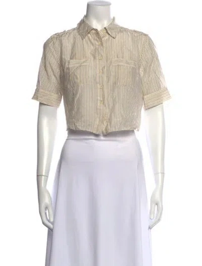 Pre-owned Frame Striped Short Sleeve Button-up Top In Yellow
