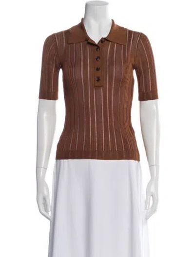 Pre-owned Frame Striped Short Sleeve Polo In Brown