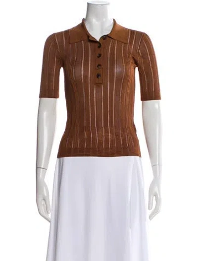 Pre-owned Frame Striped Short Sleeve Polo In Brown