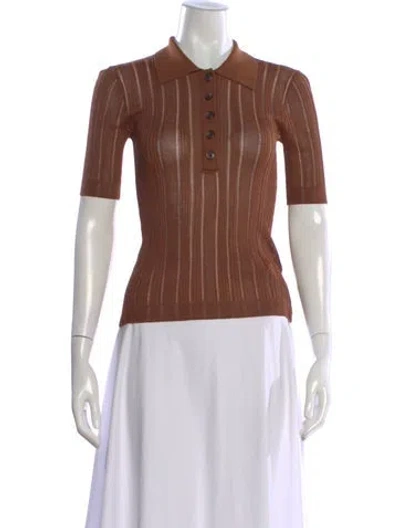 Pre-owned Frame Striped Short Sleeve Polo In Brown