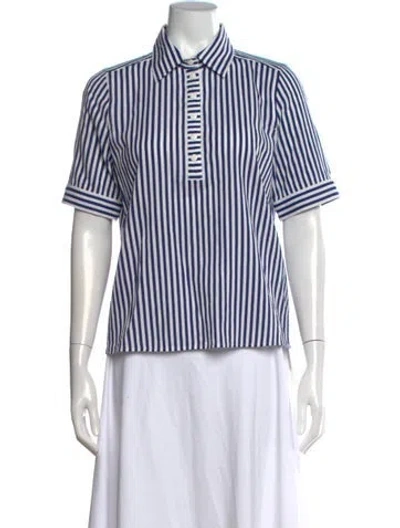 Pre-owned Frame Striped Short Sleeve Polo W/ Tags In Blue