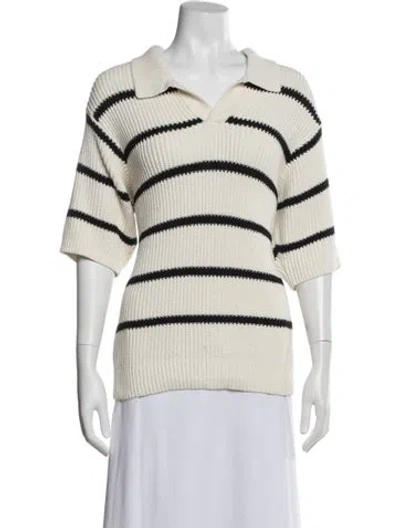 Pre-owned Frame Striped Short Sleeve Polo In White