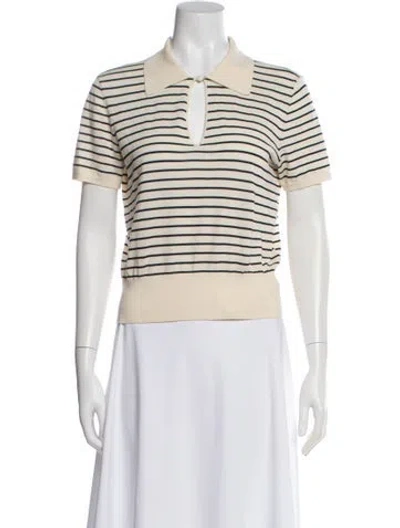Pre-owned Frame Striped Short Sleeve Polo In White
