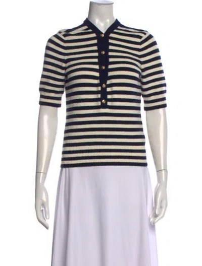 Pre-owned Frame Striped Short Sleeve Polo In White