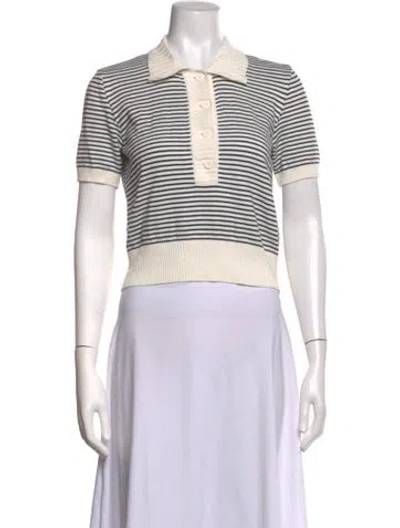 Pre-owned Frame Striped Short Sleeve Polo In White
