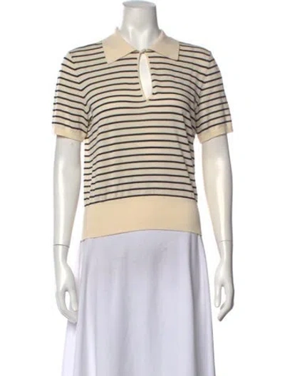 Pre-owned Frame Striped Short Sleeve Polo In White